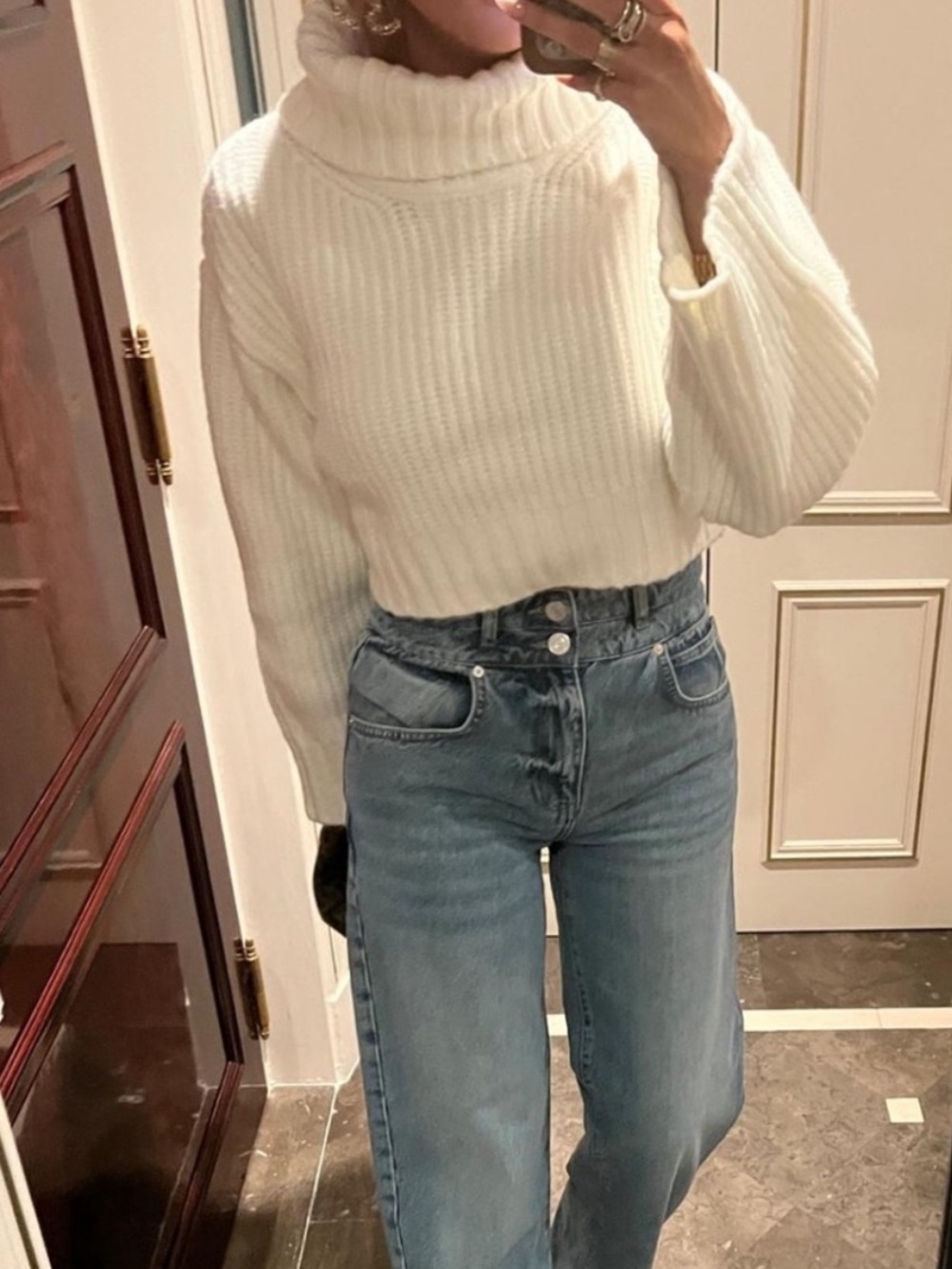 Lovers and Friends Revolve Feya Cropped Pullover Turtleneck Sweater Ivory